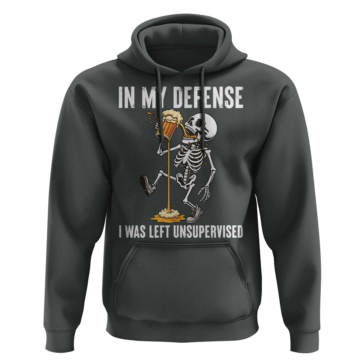 Funny Skeleton Beer Hoodie In My Defence I Was Left Unsupervised - Wonder Print Shop
