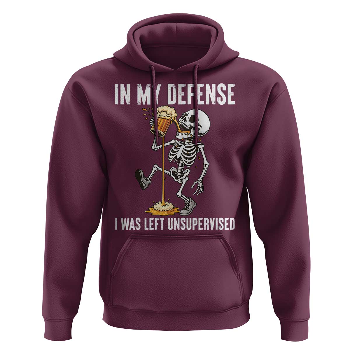 Funny Skeleton Beer Hoodie In My Defence I Was Left Unsupervised - Wonder Print Shop
