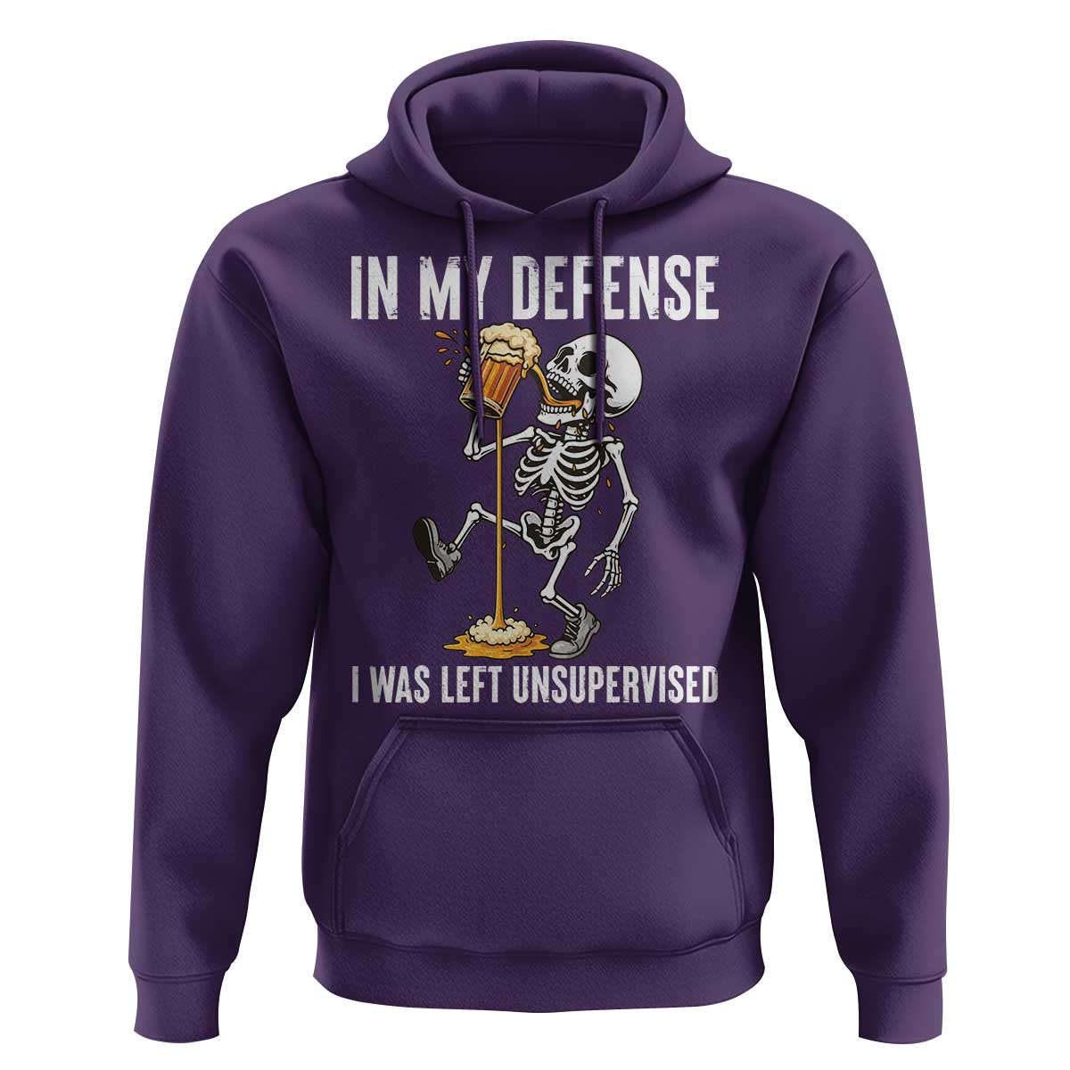 Funny Skeleton Beer Hoodie In My Defence I Was Left Unsupervised - Wonder Print Shop