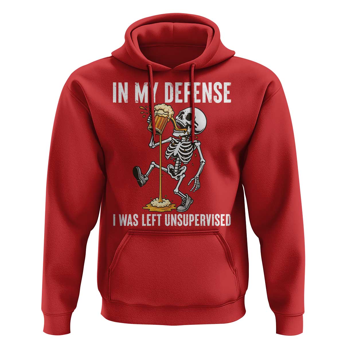 Funny Skeleton Beer Hoodie In My Defence I Was Left Unsupervised - Wonder Print Shop