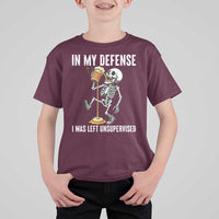 Funny Skeleton Beer T Shirt For Kid In My Defence I Was Left Unsupervised - Wonder Print Shop