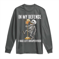 Funny Skeleton Beer Long Sleeve Shirt In My Defence I Was Left Unsupervised - Wonder Print Shop