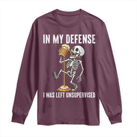 Funny Skeleton Beer Long Sleeve Shirt In My Defence I Was Left Unsupervised - Wonder Print Shop