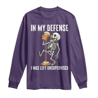 Funny Skeleton Beer Long Sleeve Shirt In My Defence I Was Left Unsupervised - Wonder Print Shop