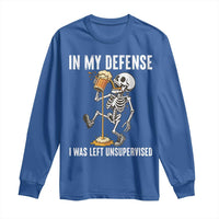 Funny Skeleton Beer Long Sleeve Shirt In My Defence I Was Left Unsupervised - Wonder Print Shop