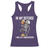 Funny Skeleton Beer Racerback Tank Top In My Defence I Was Left Unsupervised - Wonder Print Shop