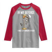 Funny Skeleton Beer Raglan Shirt In My Defence I Was Left Unsupervised - Wonder Print Shop