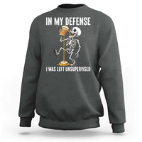 Funny Skeleton Beer Sweatshirt In My Defence I Was Left Unsupervised - Wonder Print Shop