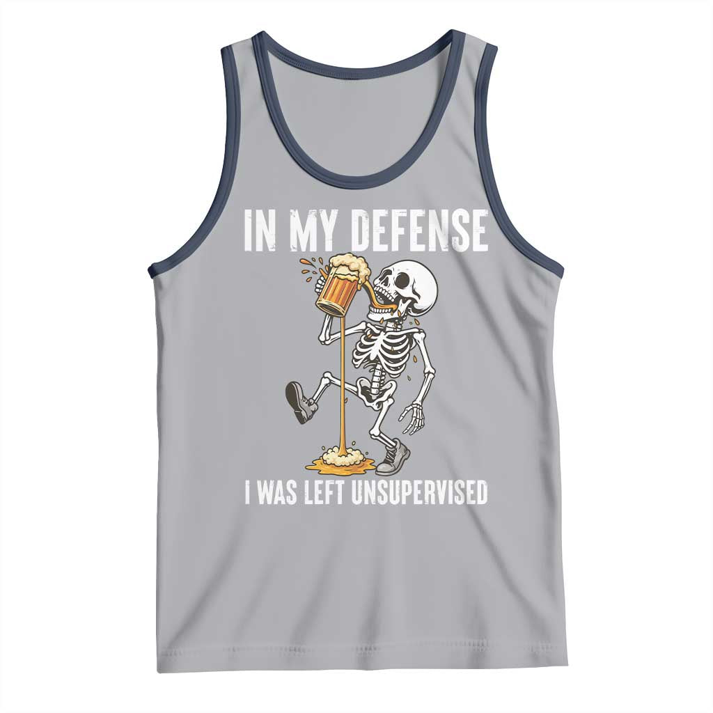 Funny Skeleton Beer Tank Top In My Defence I Was Left Unsupervised - Wonder Print Shop