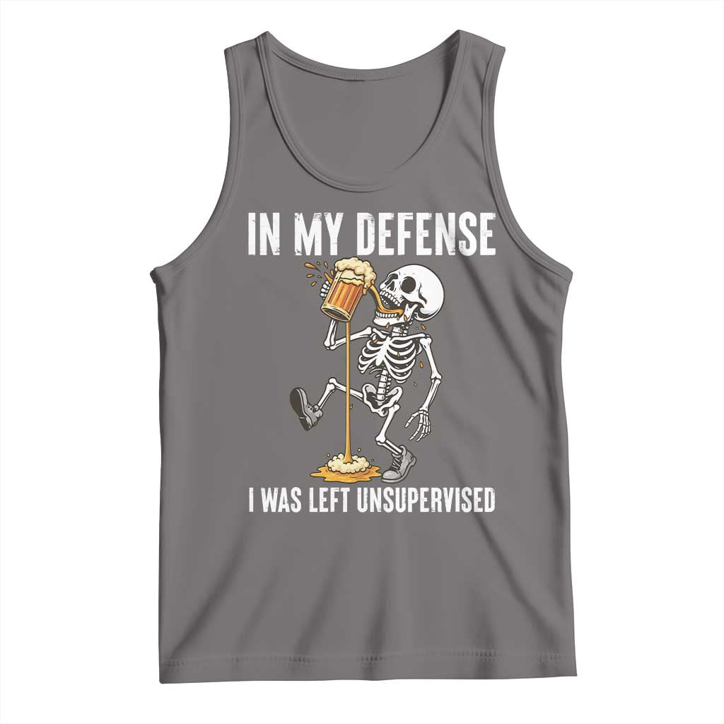 Funny Skeleton Beer Tank Top In My Defence I Was Left Unsupervised - Wonder Print Shop