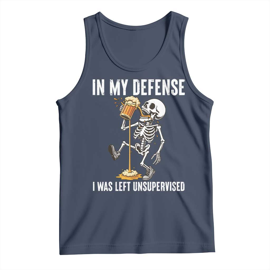 Funny Skeleton Beer Tank Top In My Defence I Was Left Unsupervised - Wonder Print Shop