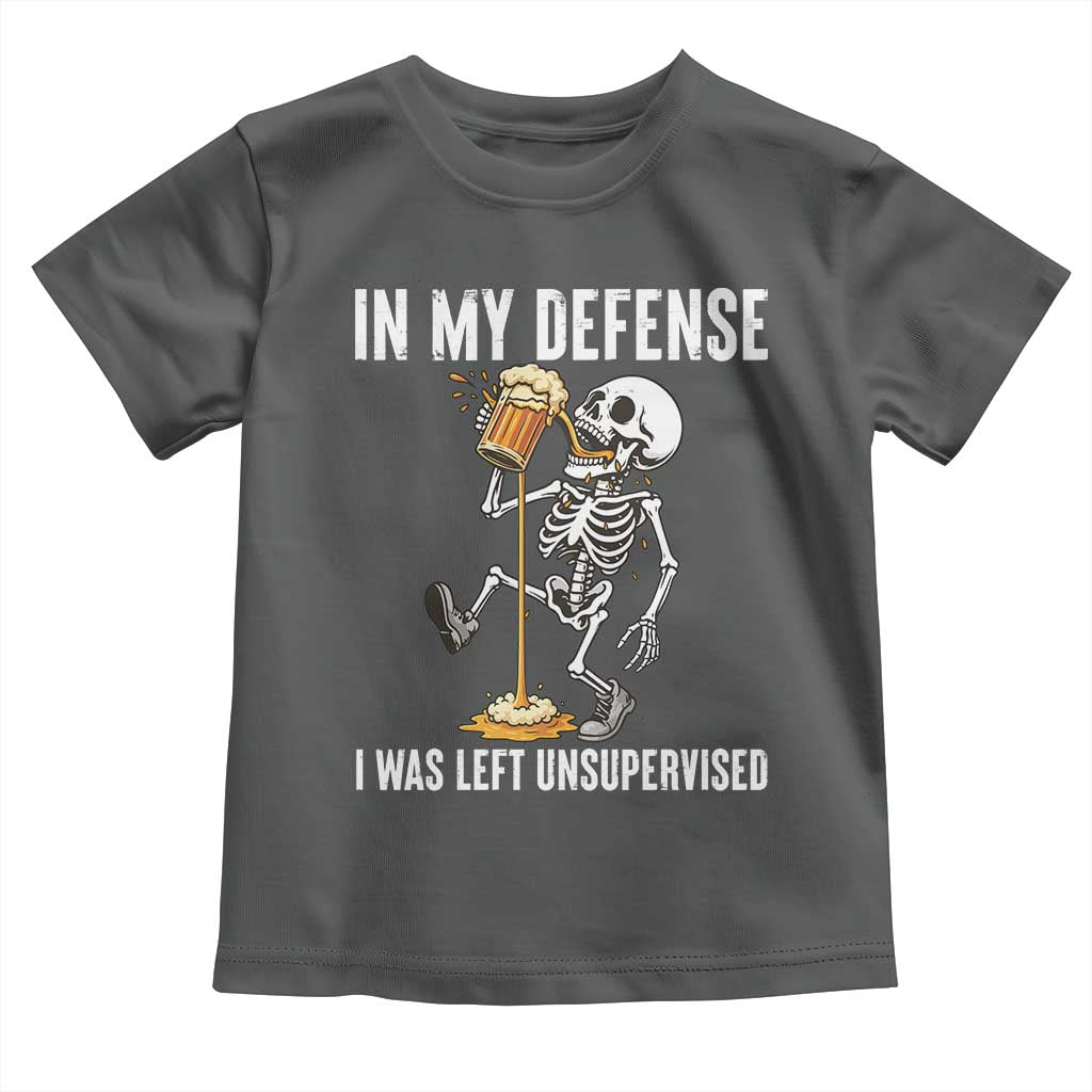 Funny Skeleton Beer Toddler T Shirt In My Defence I Was Left Unsupervised - Wonder Print Shop