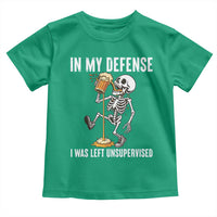 Funny Skeleton Beer Toddler T Shirt In My Defence I Was Left Unsupervised - Wonder Print Shop