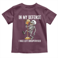 Funny Skeleton Beer Toddler T Shirt In My Defence I Was Left Unsupervised - Wonder Print Shop