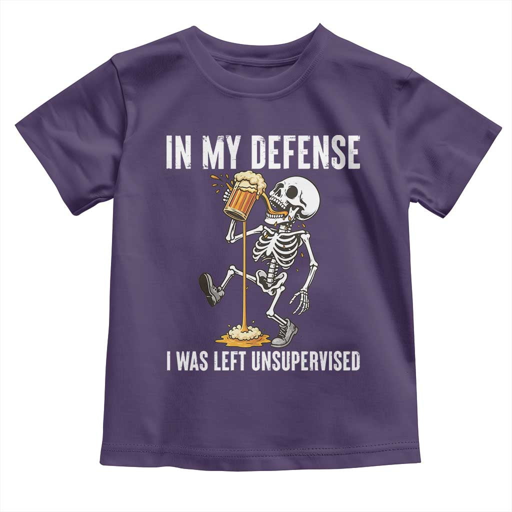 Funny Skeleton Beer Toddler T Shirt In My Defence I Was Left Unsupervised - Wonder Print Shop
