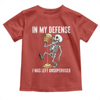 Funny Skeleton Beer Toddler T Shirt In My Defence I Was Left Unsupervised - Wonder Print Shop