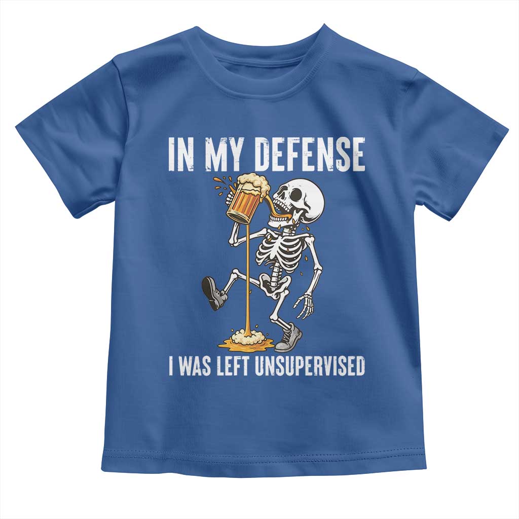 Funny Skeleton Beer Toddler T Shirt In My Defence I Was Left Unsupervised - Wonder Print Shop