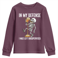 Funny Skeleton Beer Youth Sweatshirt In My Defence I Was Left Unsupervised - Wonder Print Shop