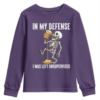 Funny Skeleton Beer Youth Sweatshirt In My Defence I Was Left Unsupervised - Wonder Print Shop