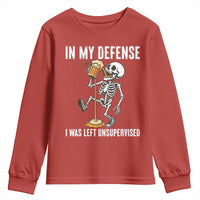 Funny Skeleton Beer Youth Sweatshirt In My Defence I Was Left Unsupervised - Wonder Print Shop