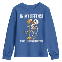 Funny Skeleton Beer Youth Sweatshirt In My Defence I Was Left Unsupervised - Wonder Print Shop