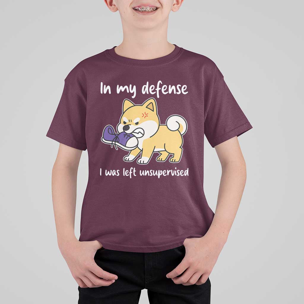Sarcastic Dog Lover T Shirt For Kid In My Defense I Was Left Unsupervised - Wonder Print Shop