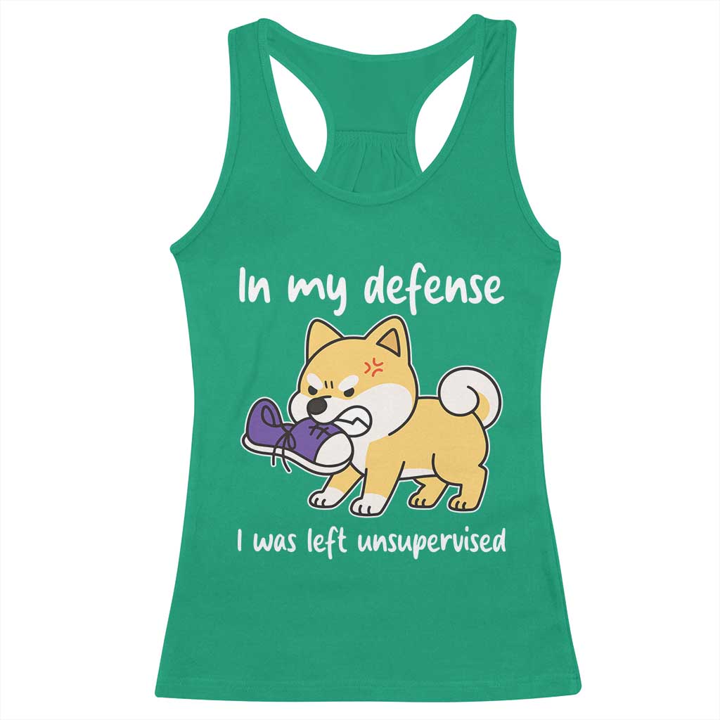 Sarcastic Dog Lover Racerback Tank Top In My Defense I Was Left Unsupervised - Wonder Print Shop