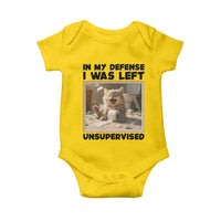 Funny Cat Humor Baby Onesie In My Defense I Was Left Unsupervised - Wonder Print Shop