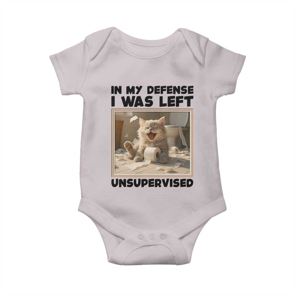 Funny Cat Humor Baby Onesie In My Defense I Was Left Unsupervised - Wonder Print Shop