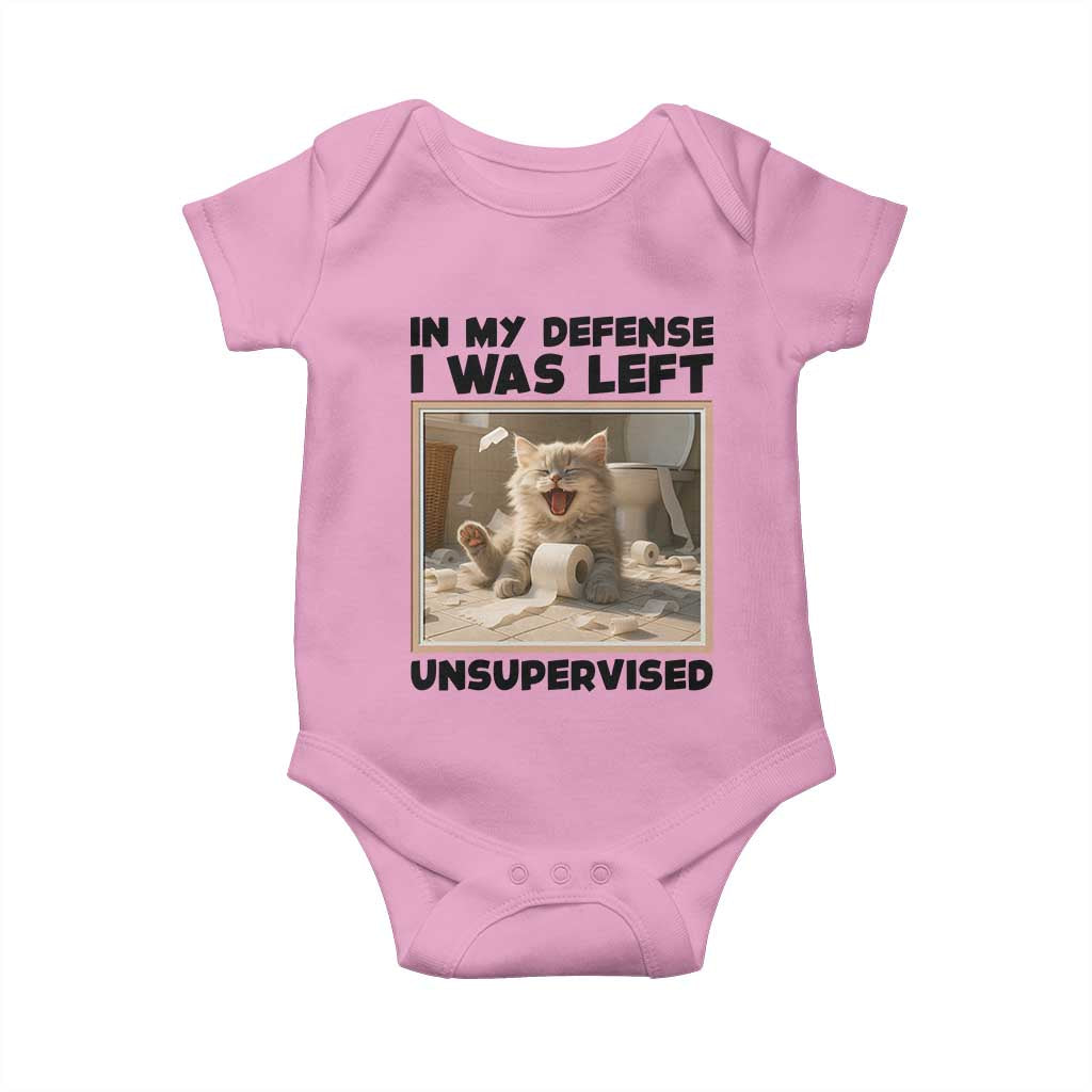 Funny Cat Humor Baby Onesie In My Defense I Was Left Unsupervised - Wonder Print Shop