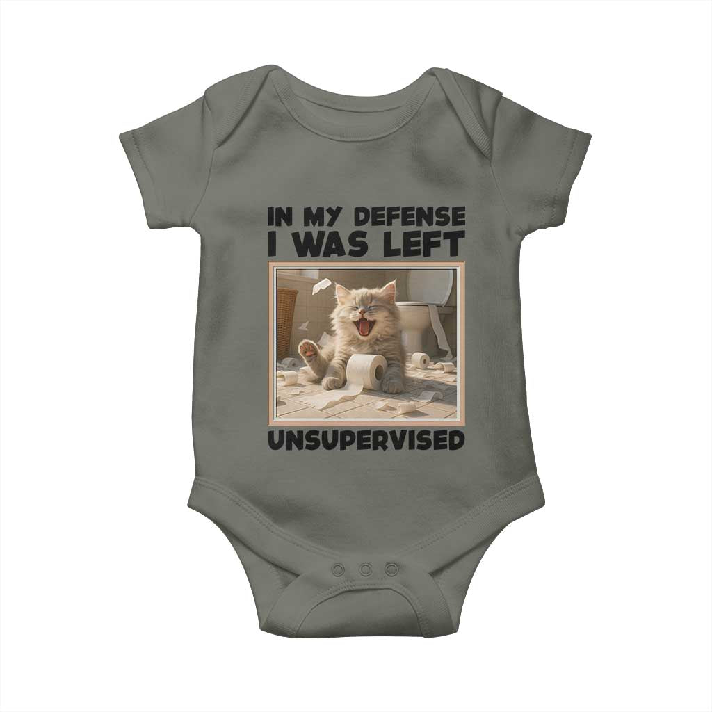 Funny Cat Humor Baby Onesie In My Defense I Was Left Unsupervised - Wonder Print Shop