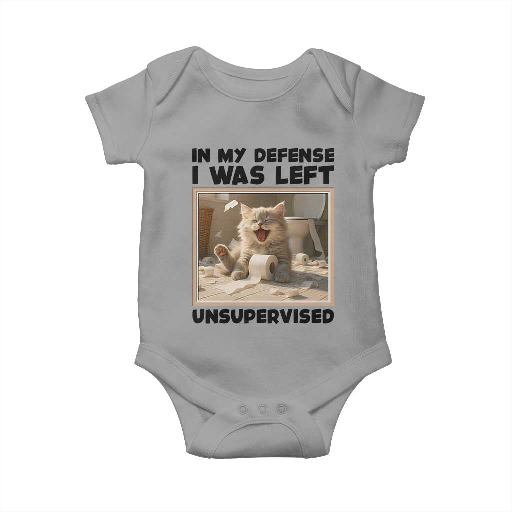 Funny Cat Humor Baby Onesie In My Defense I Was Left Unsupervised - Wonder Print Shop