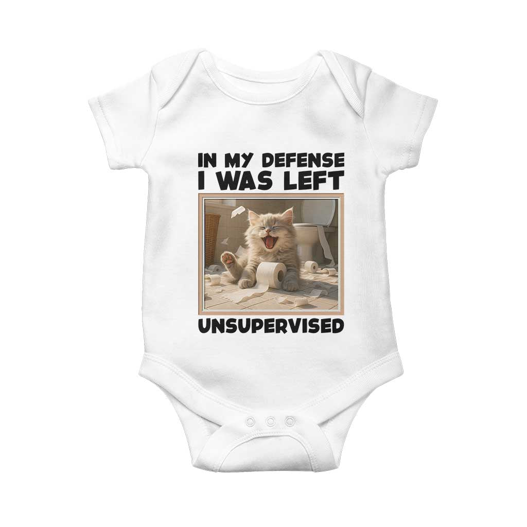 Funny Cat Humor Baby Onesie In My Defense I Was Left Unsupervised - Wonder Print Shop