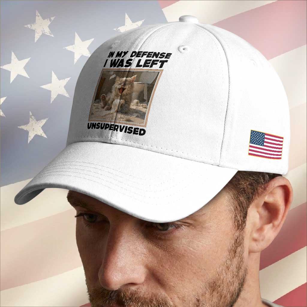 Funny Cat Humor Baseball Cap In My Defense I Was Left Unsupervised