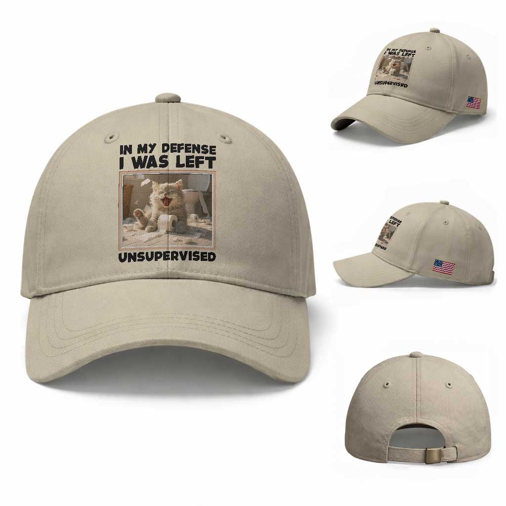 Funny Cat Humor Baseball Cap In My Defense I Was Left Unsupervised