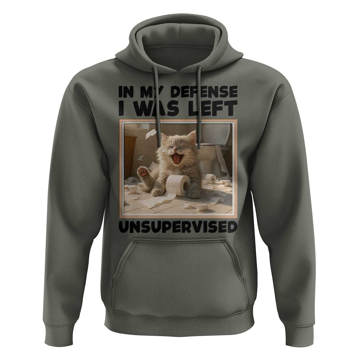 Funny Cat Humor Hoodie In My Defense I Was Left Unsupervised - Wonder Print Shop