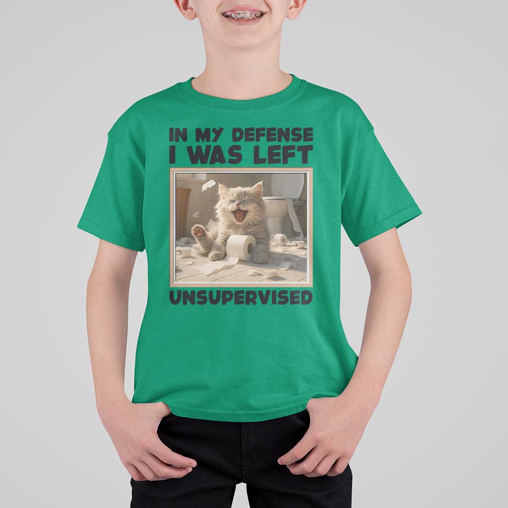 Funny Cat Humor T Shirt For Kid In My Defense I Was Left Unsupervised - Wonder Print Shop