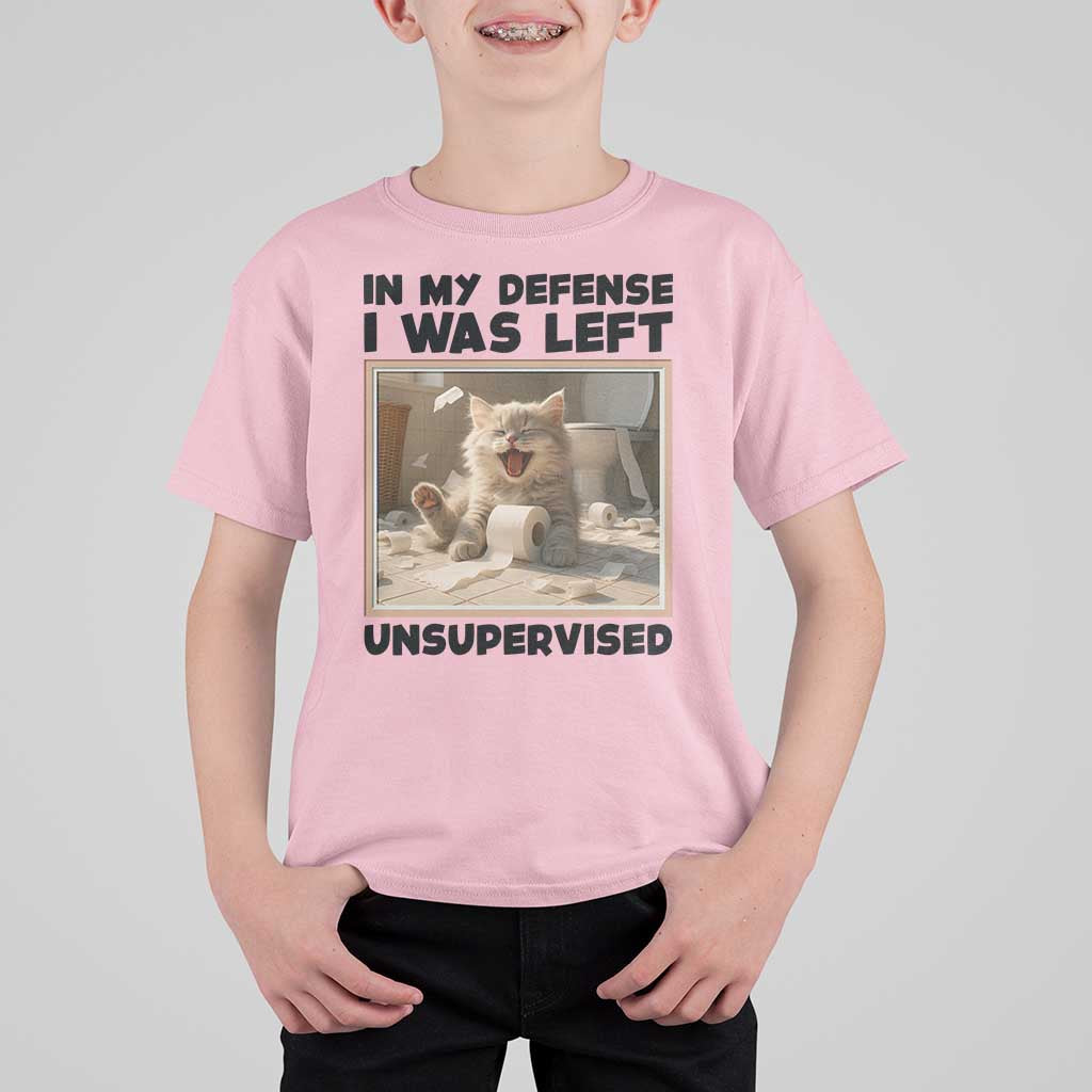 Funny Cat Humor T Shirt For Kid In My Defense I Was Left Unsupervised - Wonder Print Shop