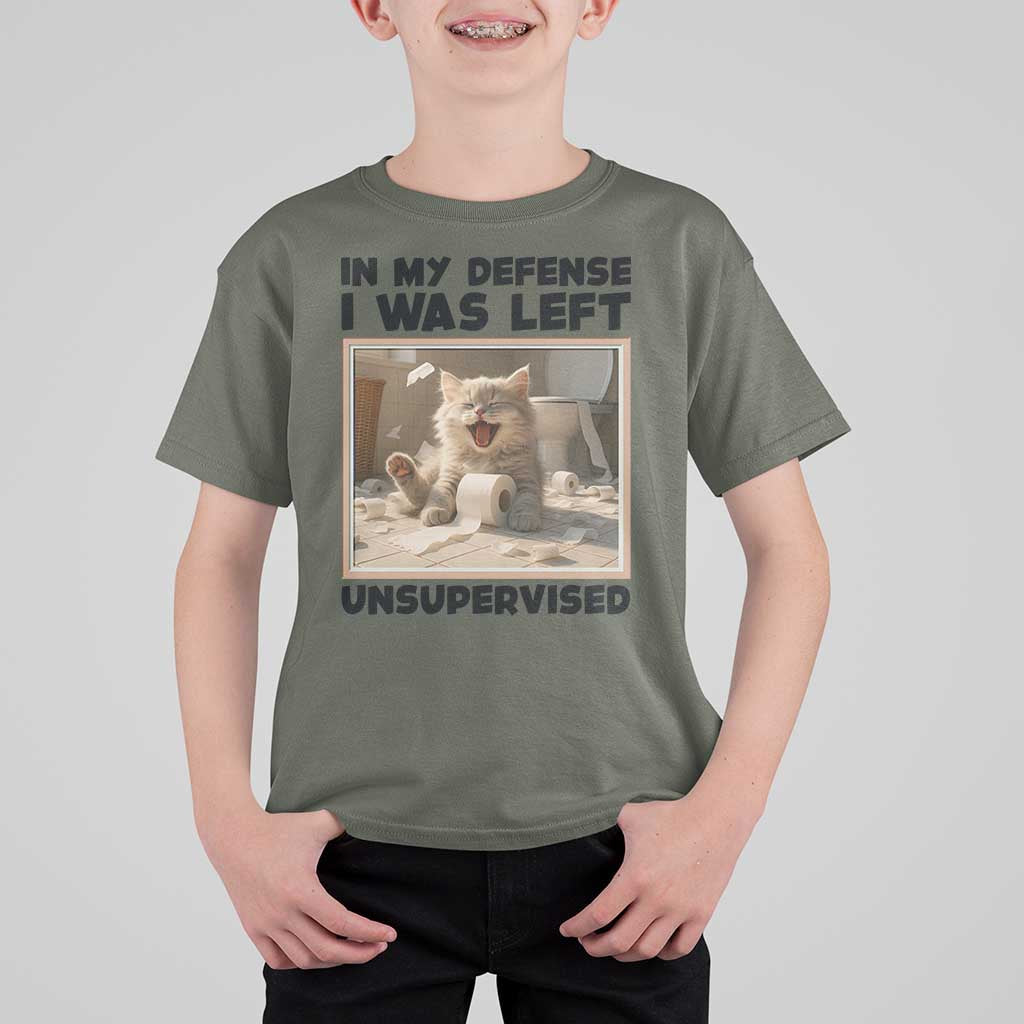 Funny Cat Humor T Shirt For Kid In My Defense I Was Left Unsupervised - Wonder Print Shop
