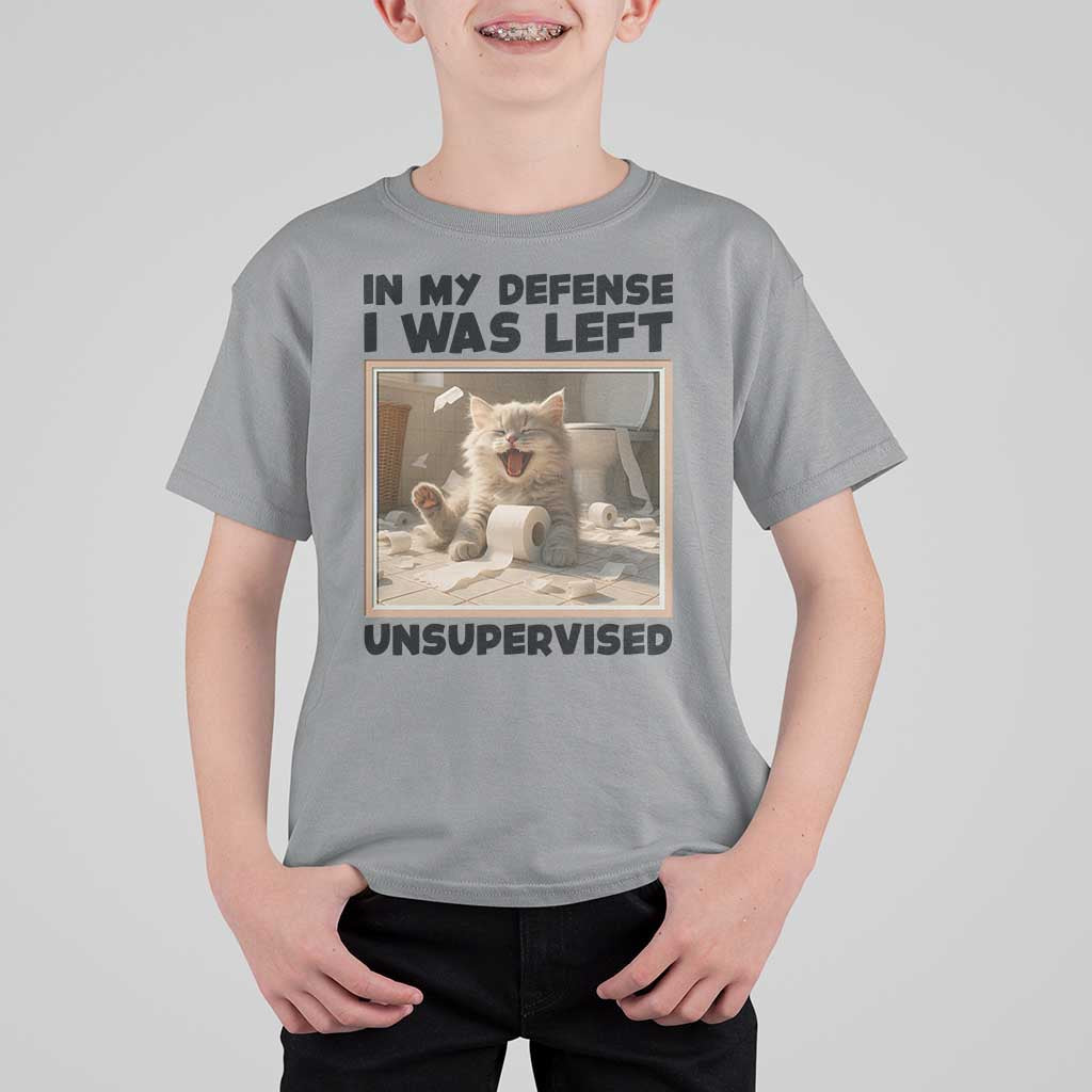 Funny Cat Humor T Shirt For Kid In My Defense I Was Left Unsupervised - Wonder Print Shop