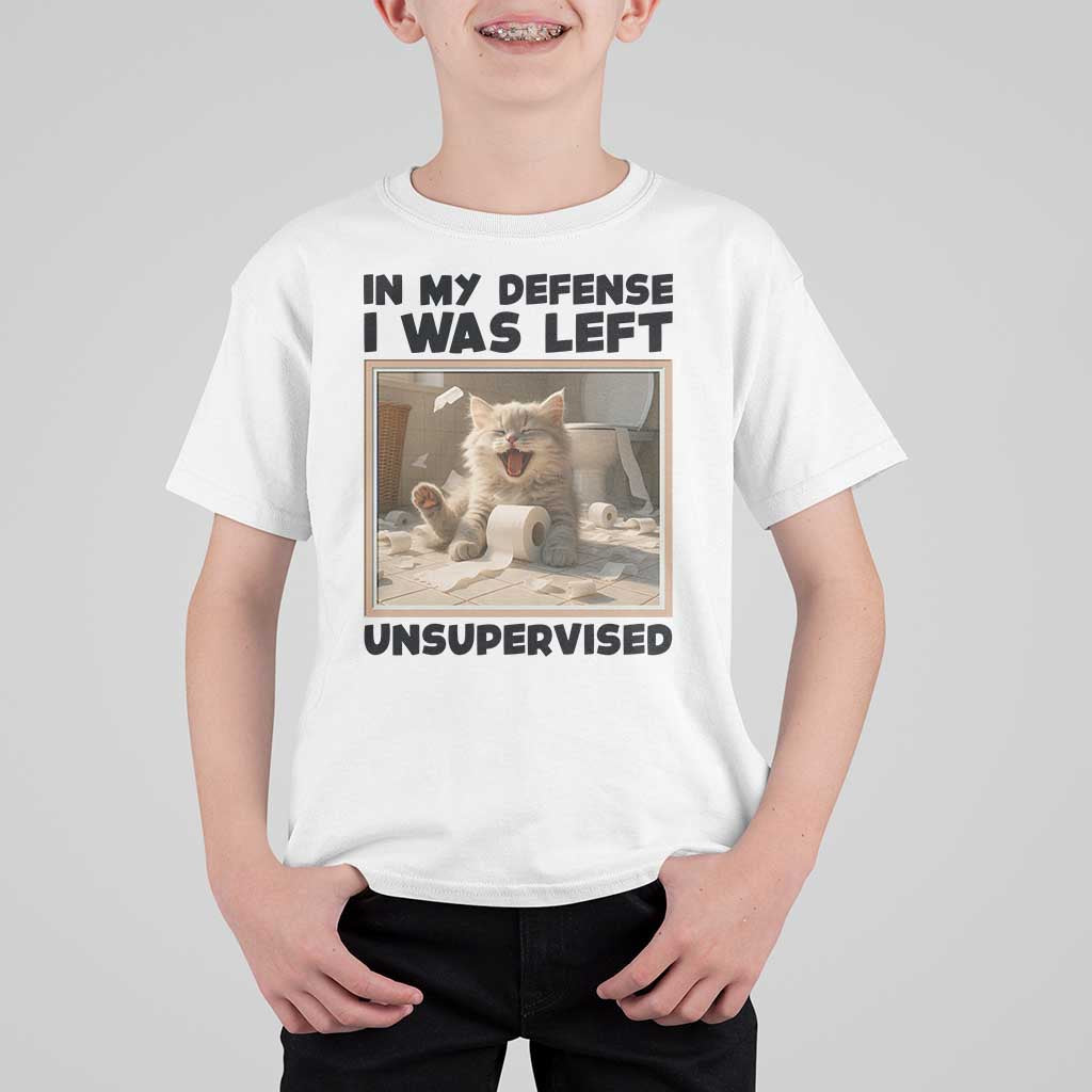 Funny Cat Humor T Shirt For Kid In My Defense I Was Left Unsupervised - Wonder Print Shop