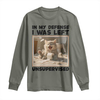 Funny Cat Humor Long Sleeve Shirt In My Defense I Was Left Unsupervised - Wonder Print Shop