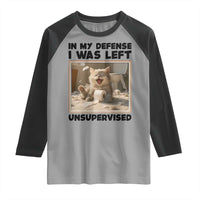 Funny Cat Humor Raglan Shirt In My Defense I Was Left Unsupervised - Wonder Print Shop
