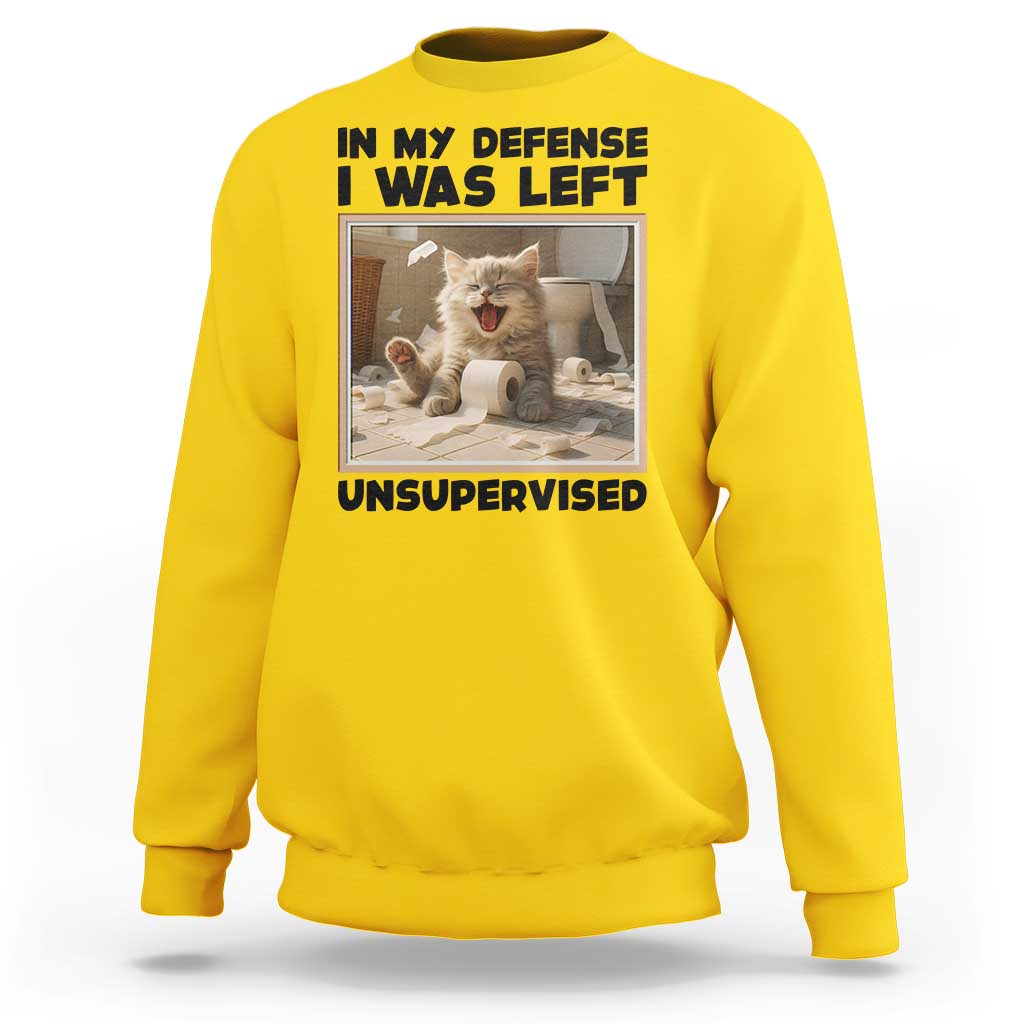 Funny Cat Humor Sweatshirt In My Defense I Was Left Unsupervised - Wonder Print Shop