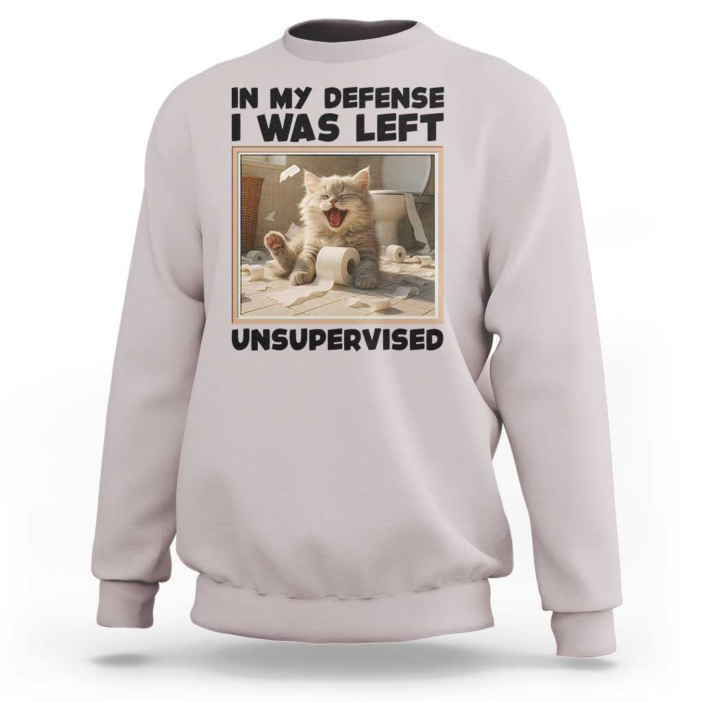 Funny Cat Humor Sweatshirt In My Defense I Was Left Unsupervised - Wonder Print Shop