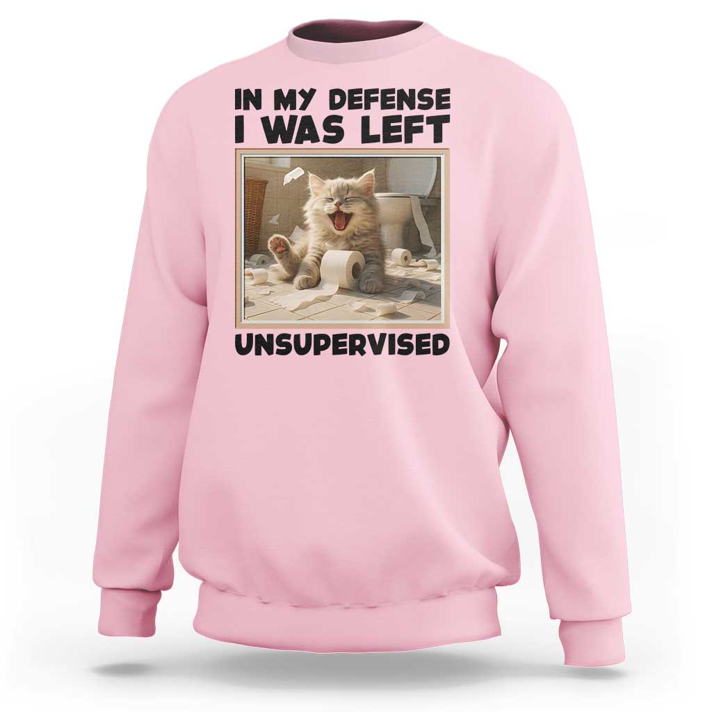 Funny Cat Humor Sweatshirt In My Defense I Was Left Unsupervised - Wonder Print Shop
