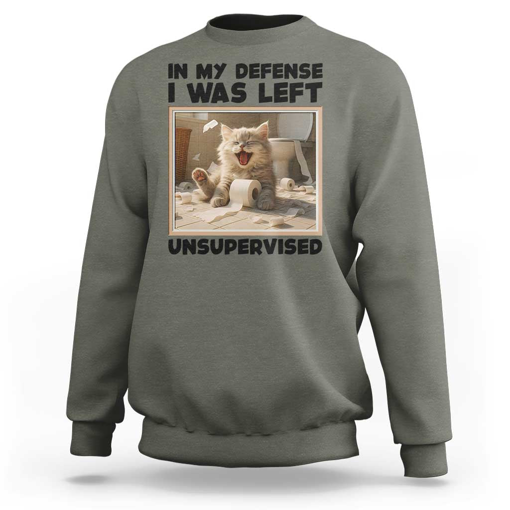 Funny Cat Humor Sweatshirt In My Defense I Was Left Unsupervised - Wonder Print Shop