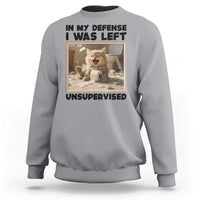 Funny Cat Humor Sweatshirt In My Defense I Was Left Unsupervised - Wonder Print Shop