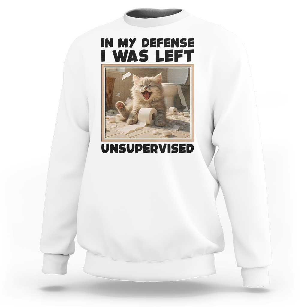 Funny Cat Humor Sweatshirt In My Defense I Was Left Unsupervised - Wonder Print Shop