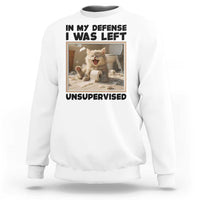 Funny Cat Humor Sweatshirt In My Defense I Was Left Unsupervised - Wonder Print Shop